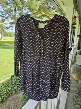 MAEVE- SZ- M Women’s Navy Blue Polka Dot Long-Sleeve Tunic Top - Blush Dots